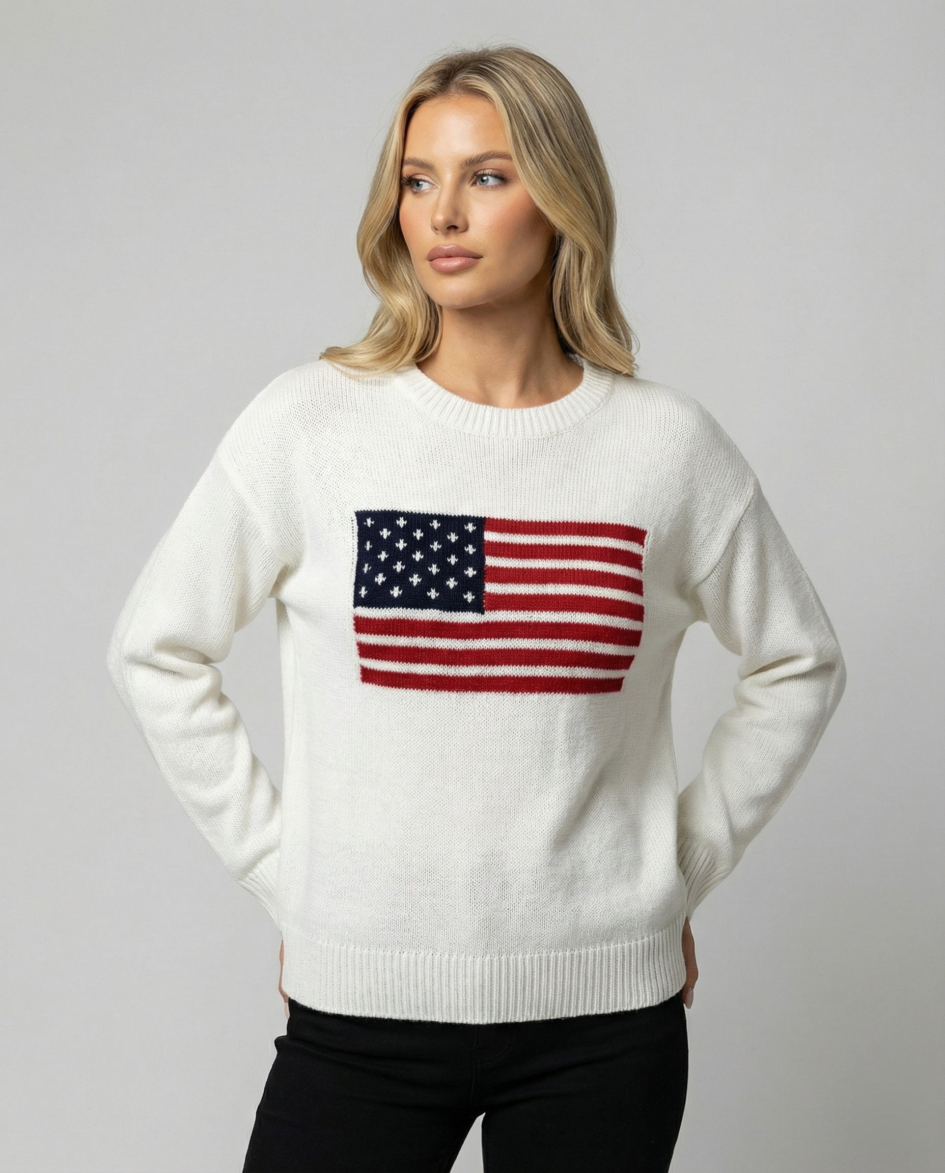 R&B | Amerikanische Flagge Rundhalsausschnitt Pullover