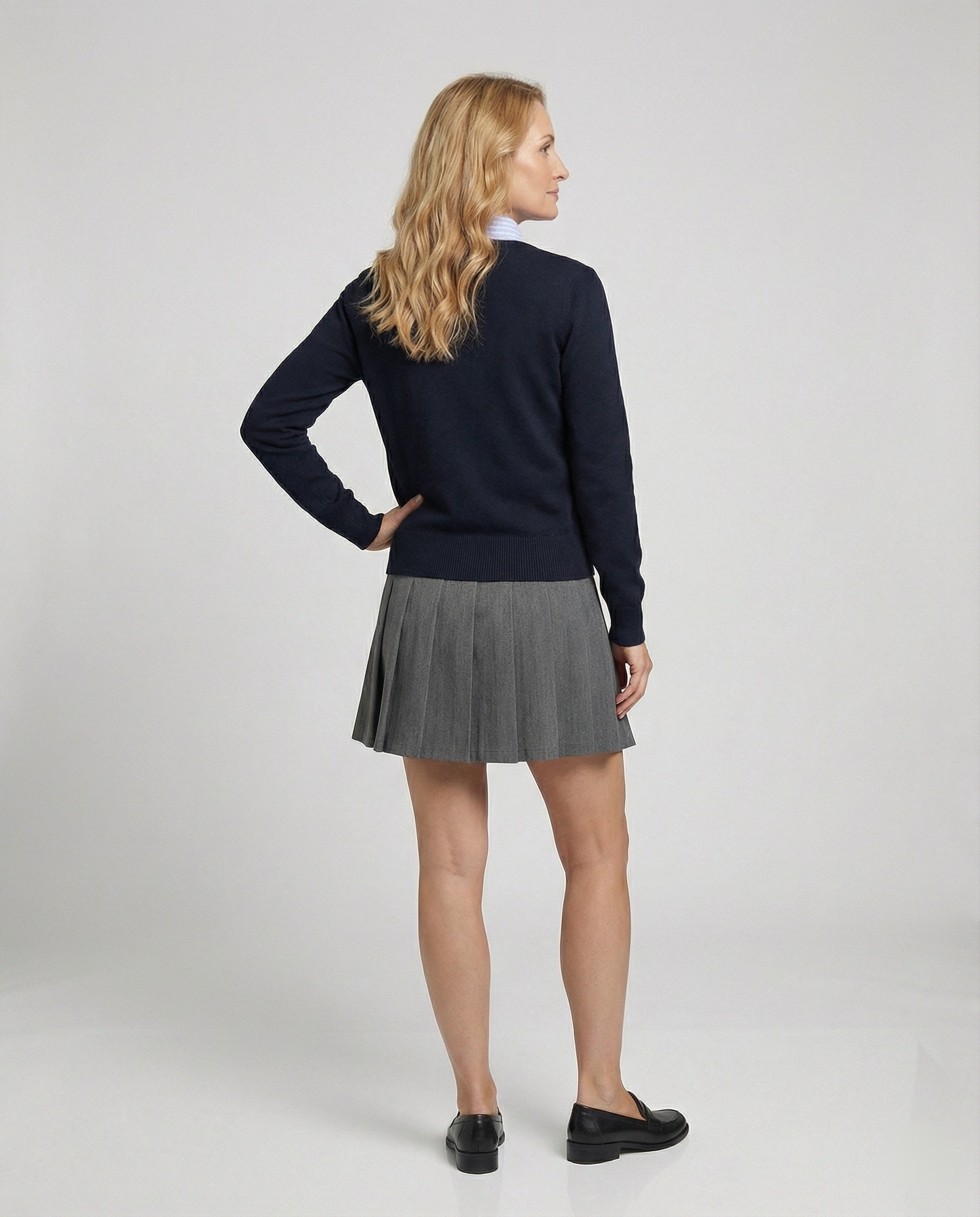 Damen Strickjacke Navy Blau College Stil Fake-Zweiteiler Kurzes Oberteil