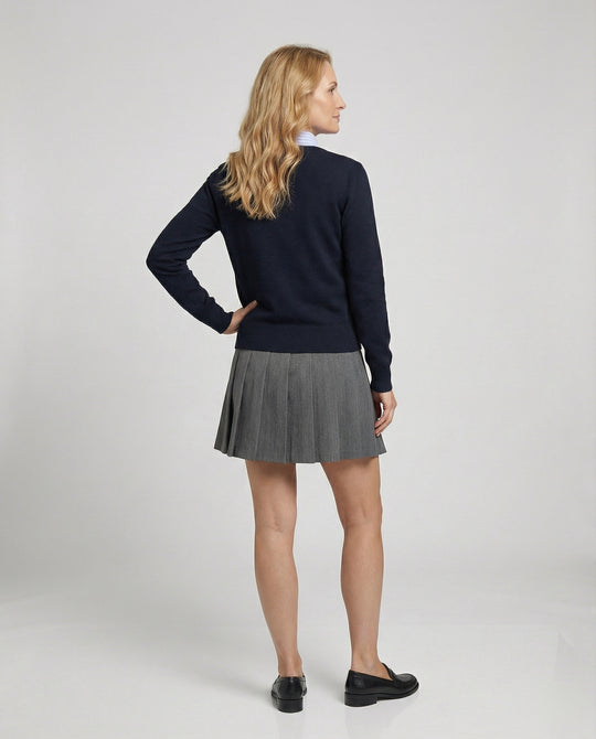 Damen Strickjacke Navy Blau College Stil Fake-Zweiteiler Kurzes Oberteil