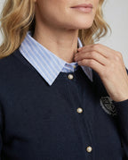 Damen Strickjacke Navy Blau College Stil Fake-Zweiteiler Kurzes Oberteil