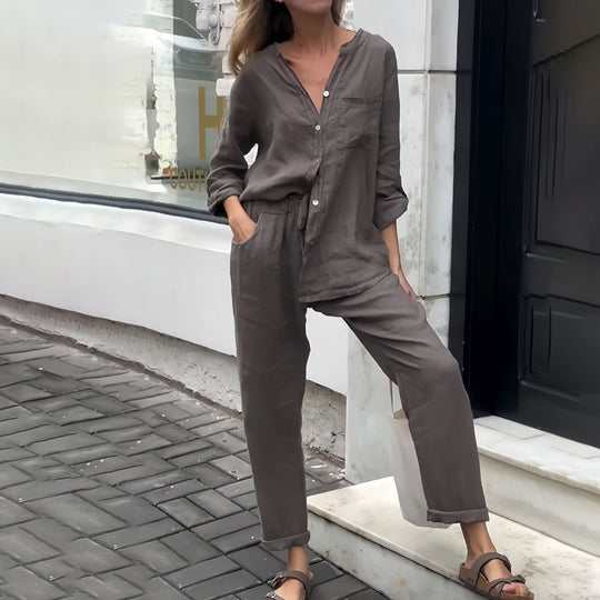 R&B | Langarmhemd und Hose Aus Baumwolle und Leinen für Damen