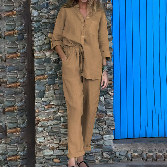 R&B | Langarmhemd und Hose Aus Baumwolle und Leinen für Damen
