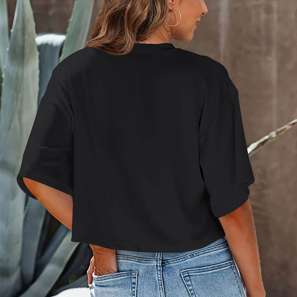 R&B | Lässiges, Einfarbiges, Kurzes T-Shirt mit Rundhalsausschnitt für Damen