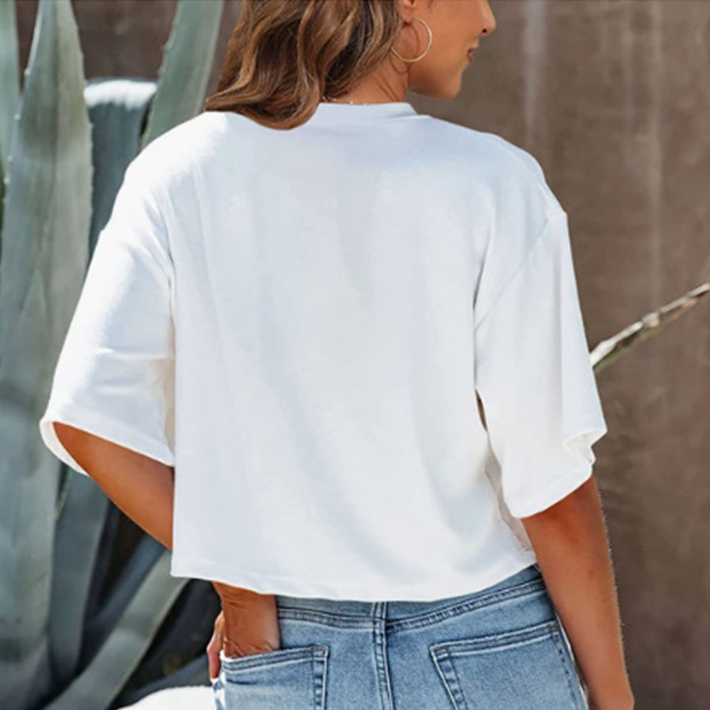 R&B | Lässiges, Einfarbiges, Kurzes T-Shirt mit Rundhalsausschnitt für Damen