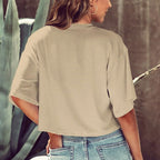 R&B | Lässiges, Einfarbiges, Kurzes T-Shirt mit Rundhalsausschnitt für Damen
