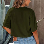 R&B | Lässiges, Einfarbiges, Kurzes T-Shirt mit Rundhalsausschnitt für Damen