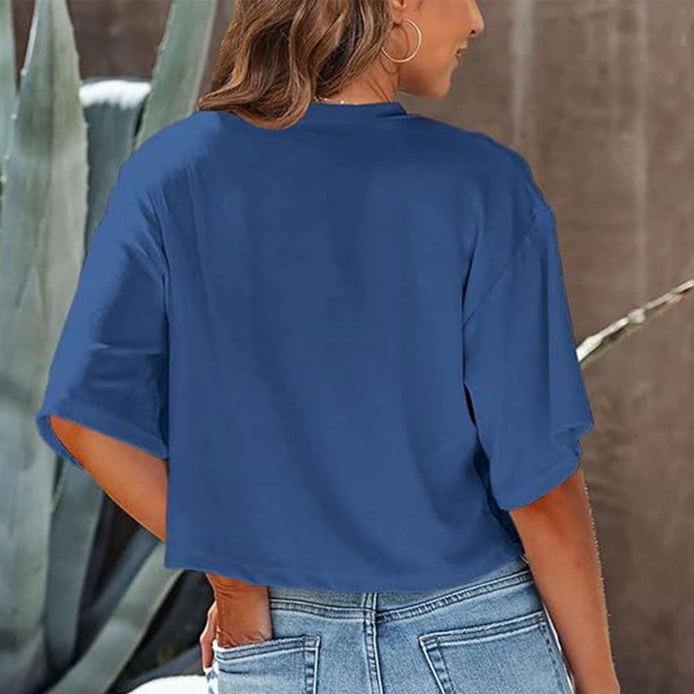 R&B | Lässiges, Einfarbiges, Kurzes T-Shirt mit Rundhalsausschnitt für Damen