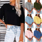 R&B | Lässiges, Einfarbiges, Kurzes T-Shirt mit Rundhalsausschnitt für Damen