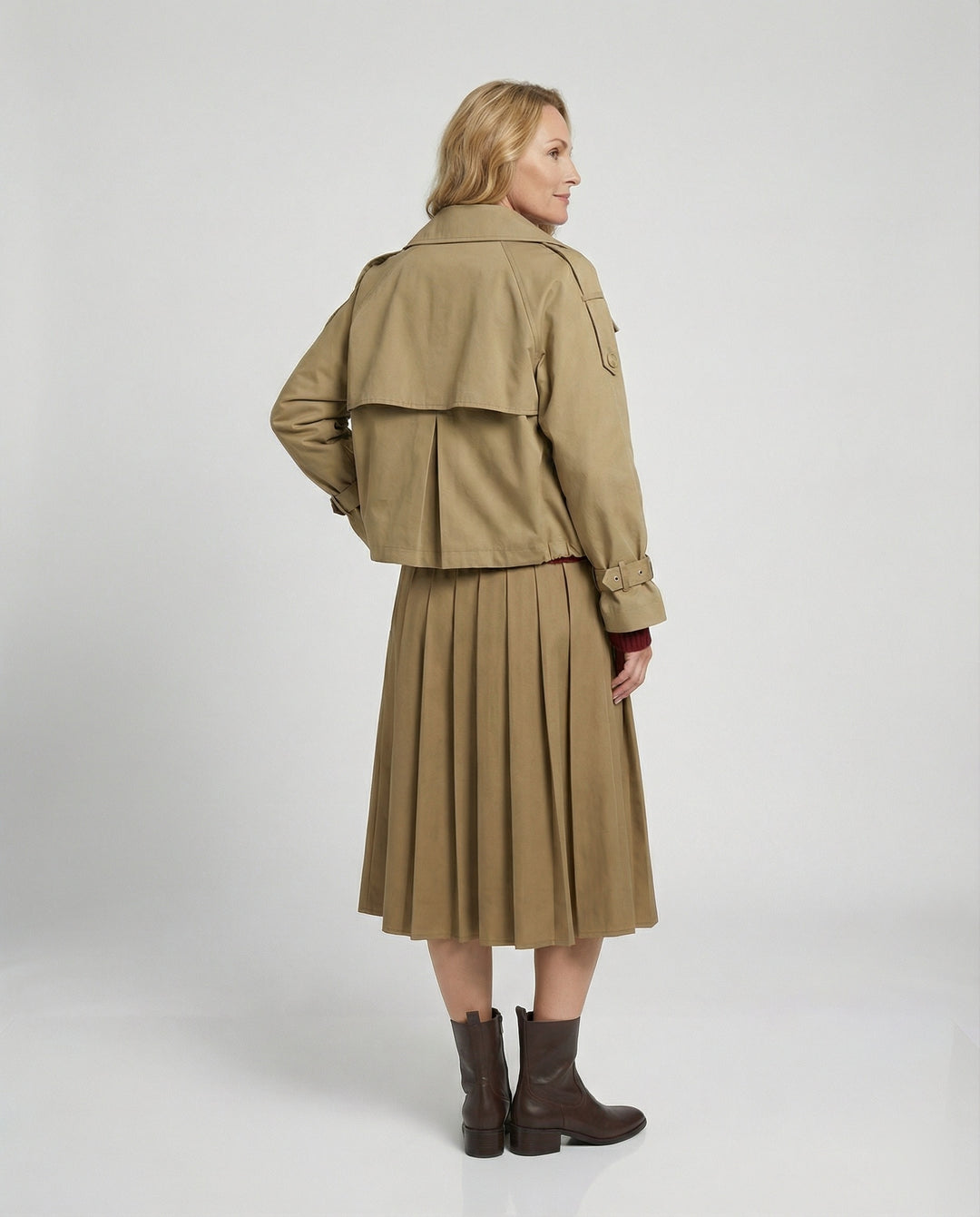 Damen Kurz-Trenchcoat Oversize Doppelreiher Herbstjacke in Beige und Khaki