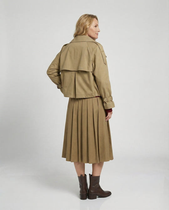 Damen Kurz-Trenchcoat Oversize Doppelreiher Herbstjacke in Beige und Khaki