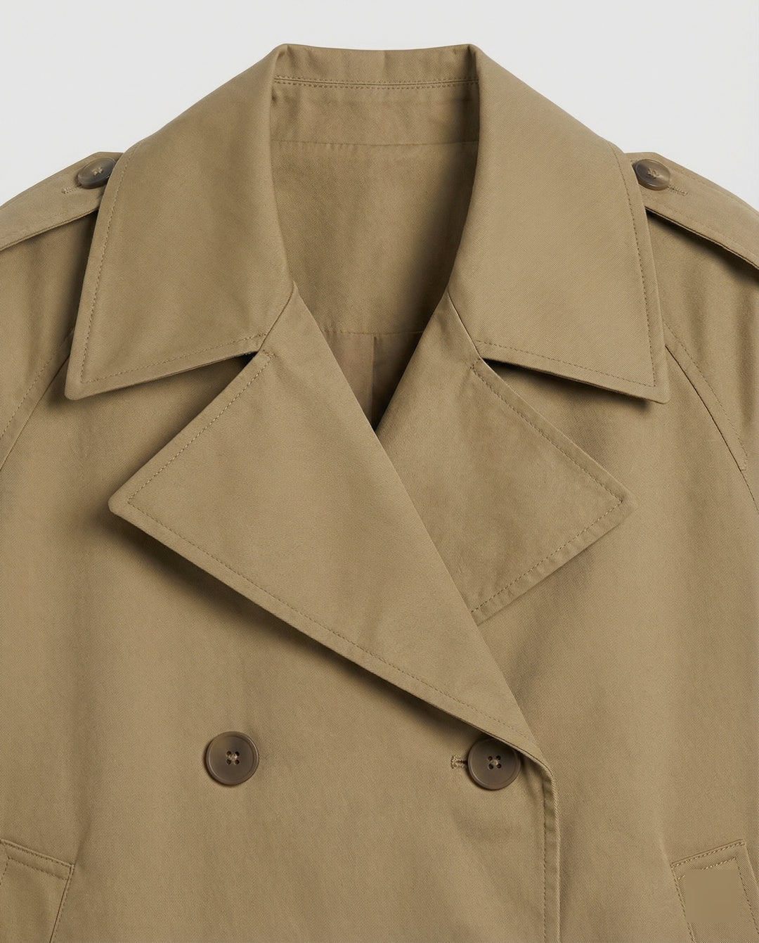 Damen Kurz-Trenchcoat Oversize Doppelreiher Herbstjacke in Beige und Khaki