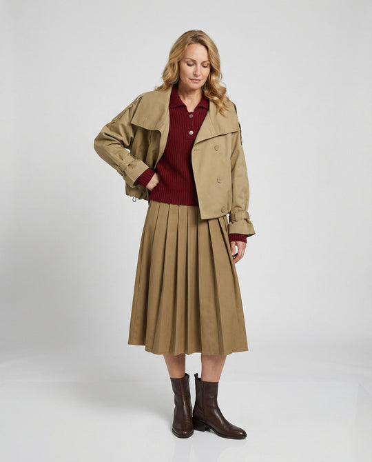Damen Kurz-Trenchcoat Oversize Doppelreiher Herbstjacke in Beige und Khaki