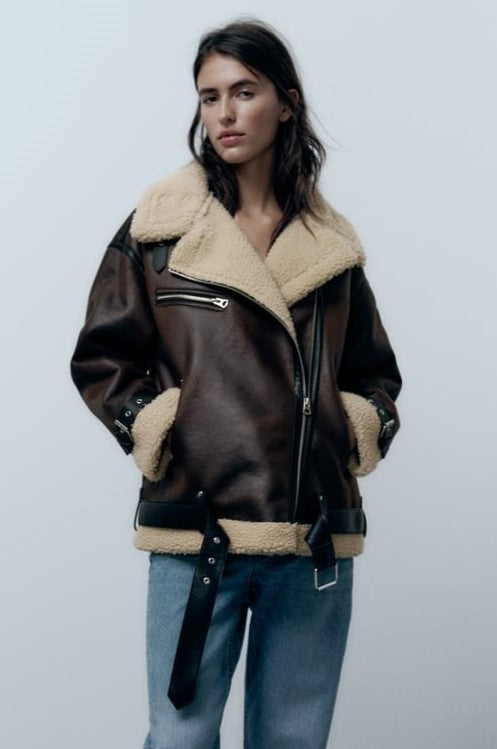 R&B | Jacke mit Revers aus synthetischem Material
