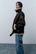 R&B | Jacke mit Revers aus synthetischem Material