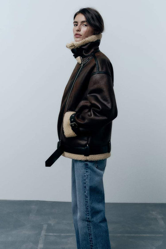 R&B | Jacke mit Revers aus synthetischem Material