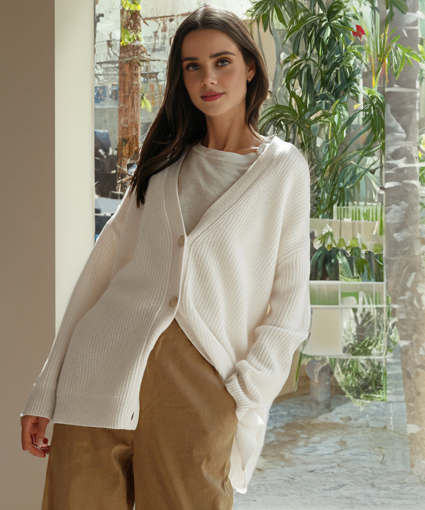 R&B | Cardigan - Damen Herbst Oversized Knopf-Cardigan mit Rippstrick