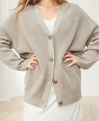 R&B | Cardigan - Damen Herbst Oversized Knopf-Cardigan mit Rippstrick