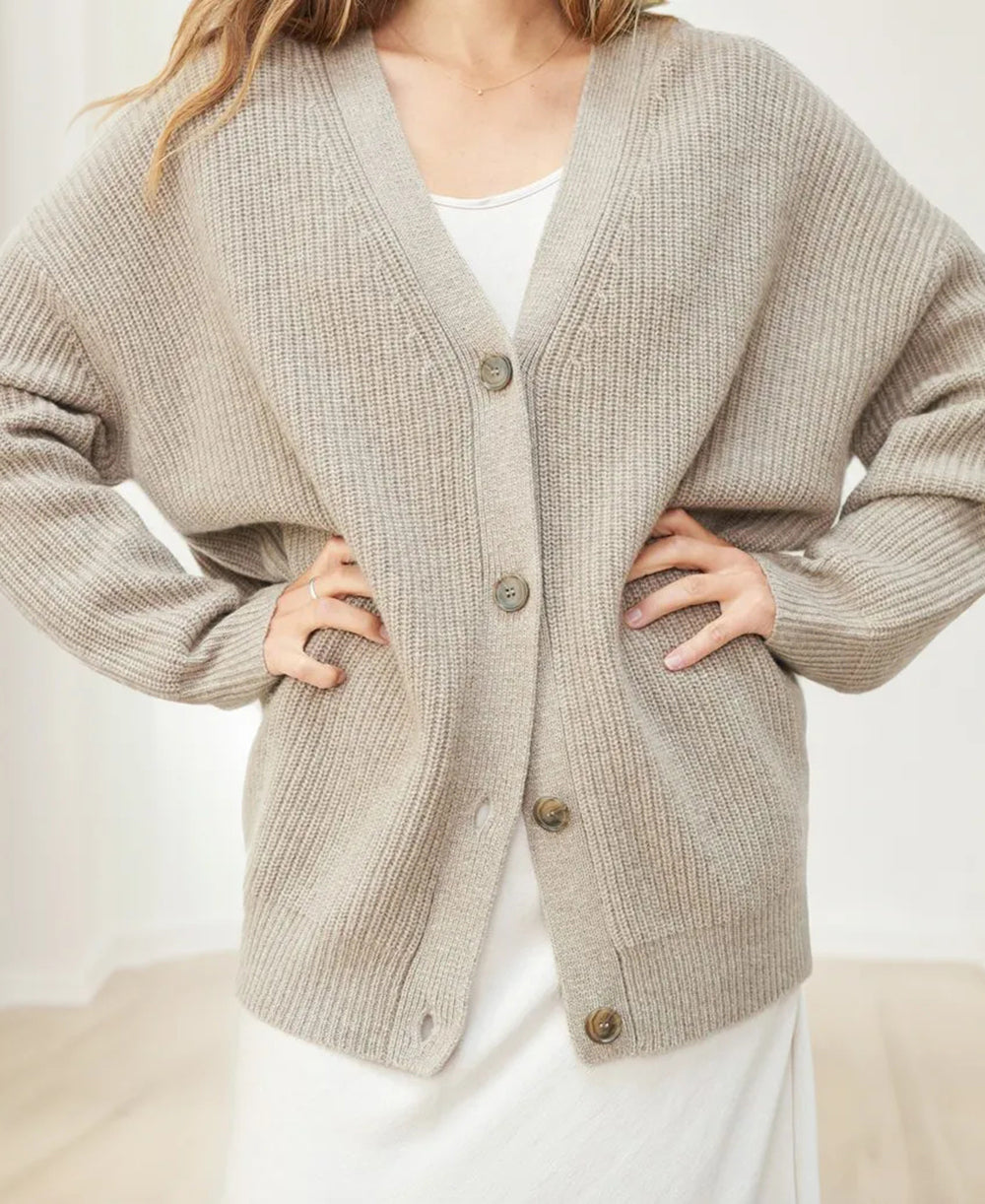 R&B | Cardigan - Damen Herbst Oversized Knopf-Cardigan mit Rippstrick