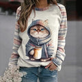 R&B | Pullover Lockere Passform Baumwollstrick Raglanärmel Katzenmotiv
