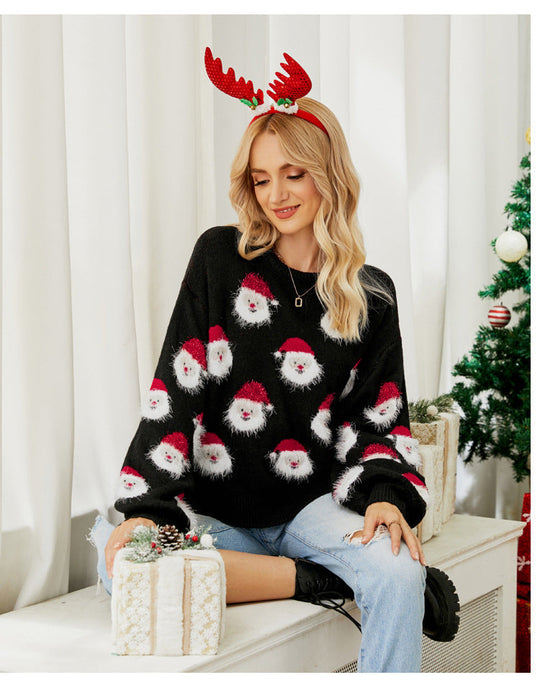 R&B | Frauen Strick Rundhalsausschnitt mit Weihnachtsmann-Motiv
