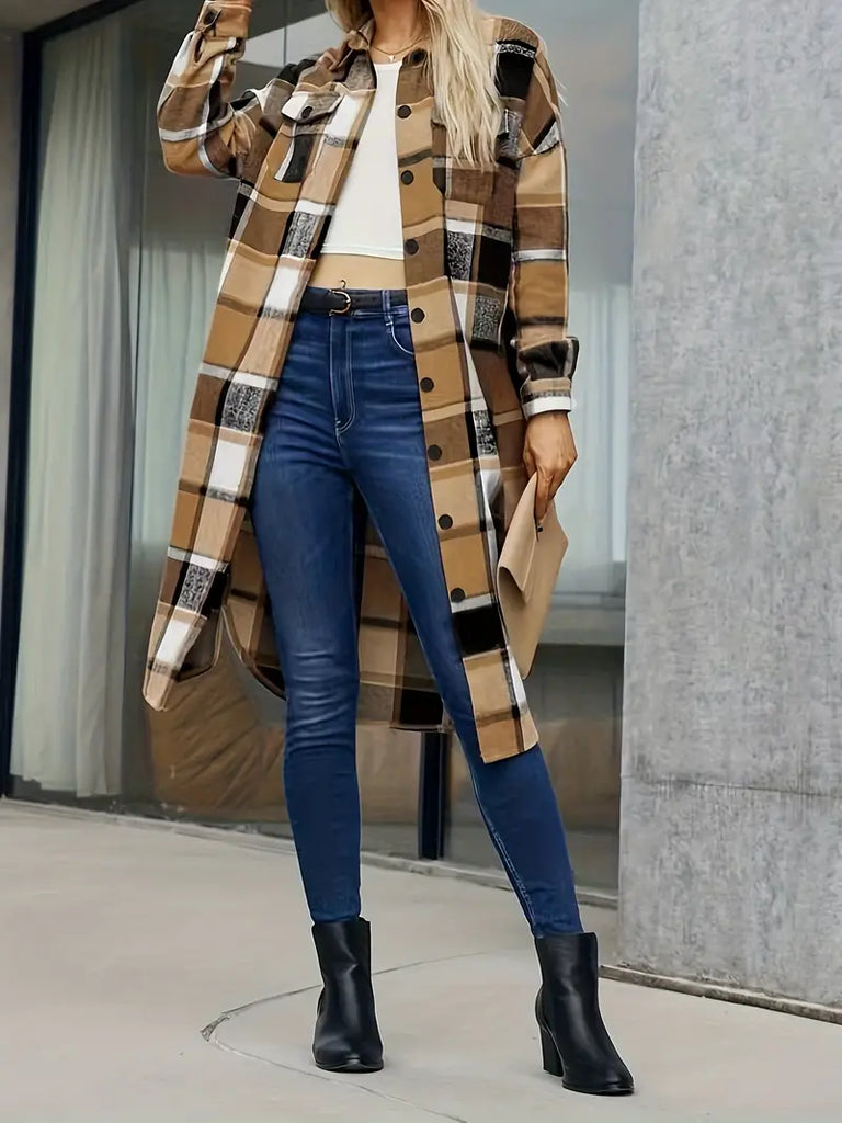R&B | Karo Langmantel Lässig Moderner Stil Ideal für den Herbst