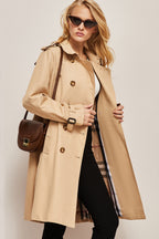 R&B | Damen Langer Slim Fit Trenchcoat mit Gürtel und Doppelreihigen Knöpfen