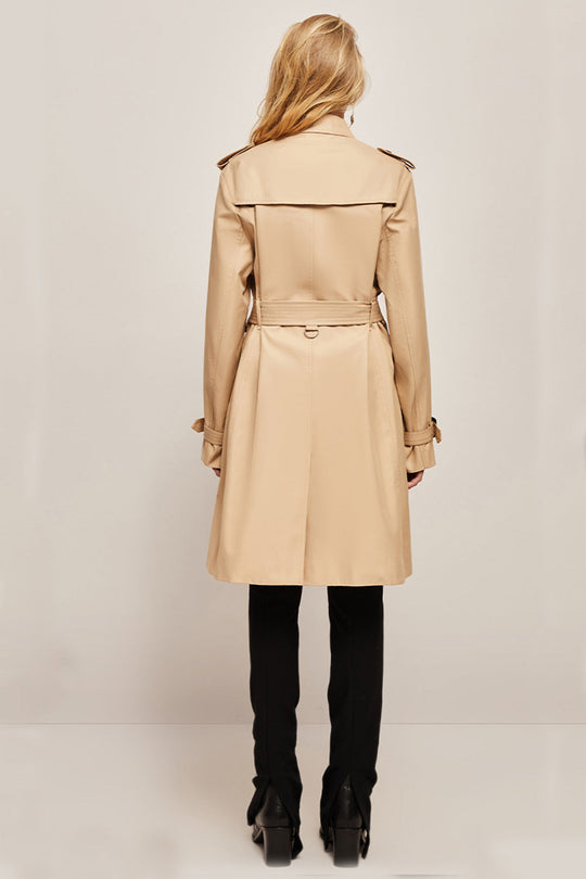 R&B | Damen Langer Slim Fit Trenchcoat mit Gürtel und Doppelreihigen Knöpfen