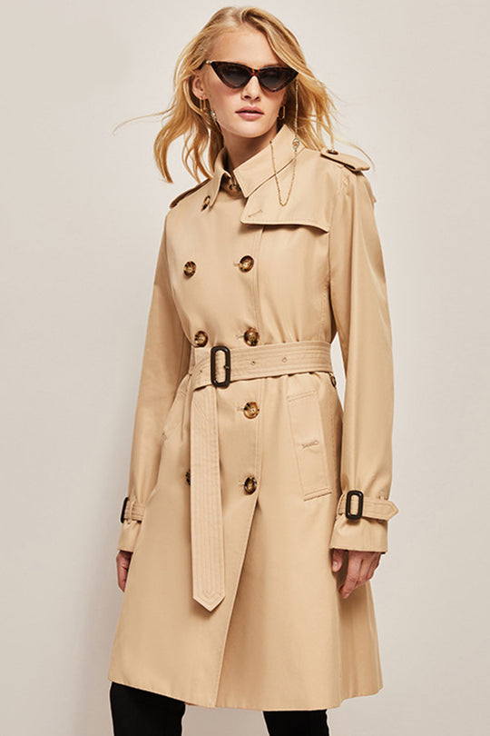 R&B | Damen Langer Slim Fit Trenchcoat mit Gürtel und Doppelreihigen Knöpfen