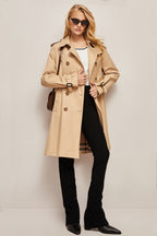 R&B | Damen Langer Slim Fit Trenchcoat mit Gürtel und Doppelreihigen Knöpfen