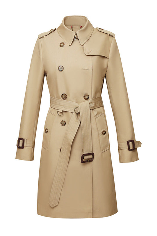 R&B | Damen Langer Slim Fit Trenchcoat mit Gürtel und Doppelreihigen Knöpfen