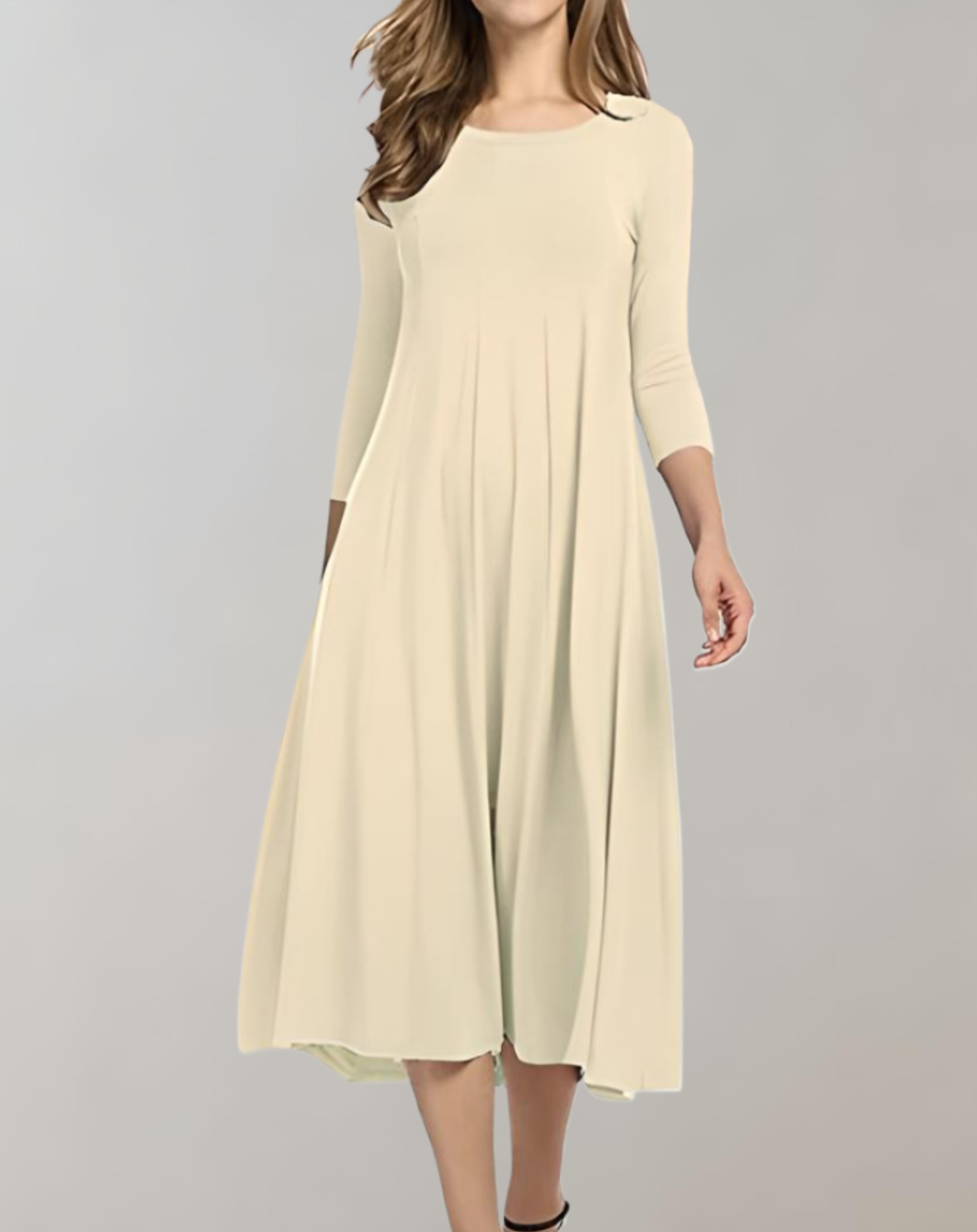 Swingkleid mit 3/4-Ärmeln und Rundem Ausschnitt