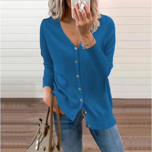 R&B | Damen Strickcardigan mit V-Ausschnitt und Knopfschluss