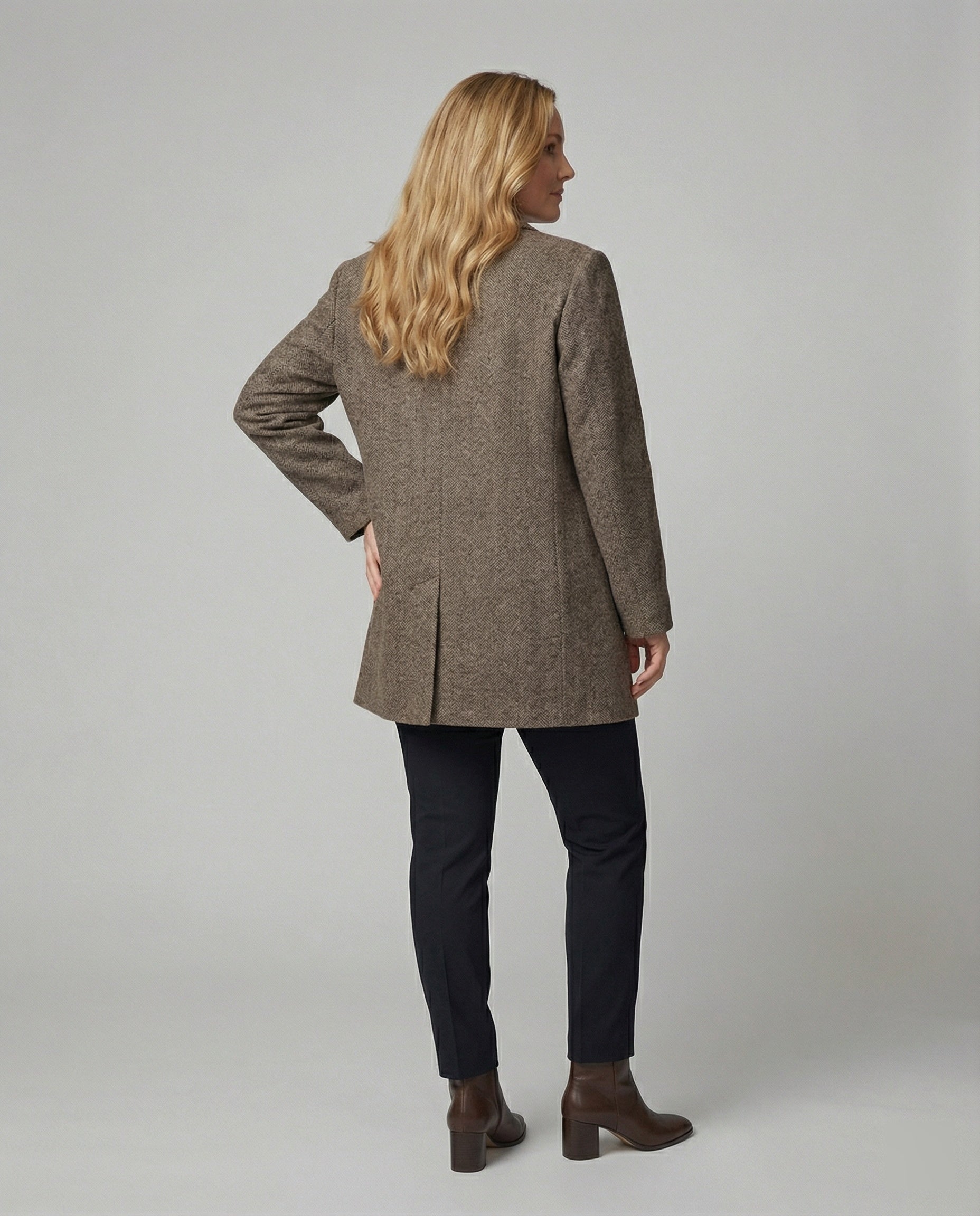 Klassischer Damen Wollmix Blazer Britischer Stil Braun Lockerer Schnitt Herbst