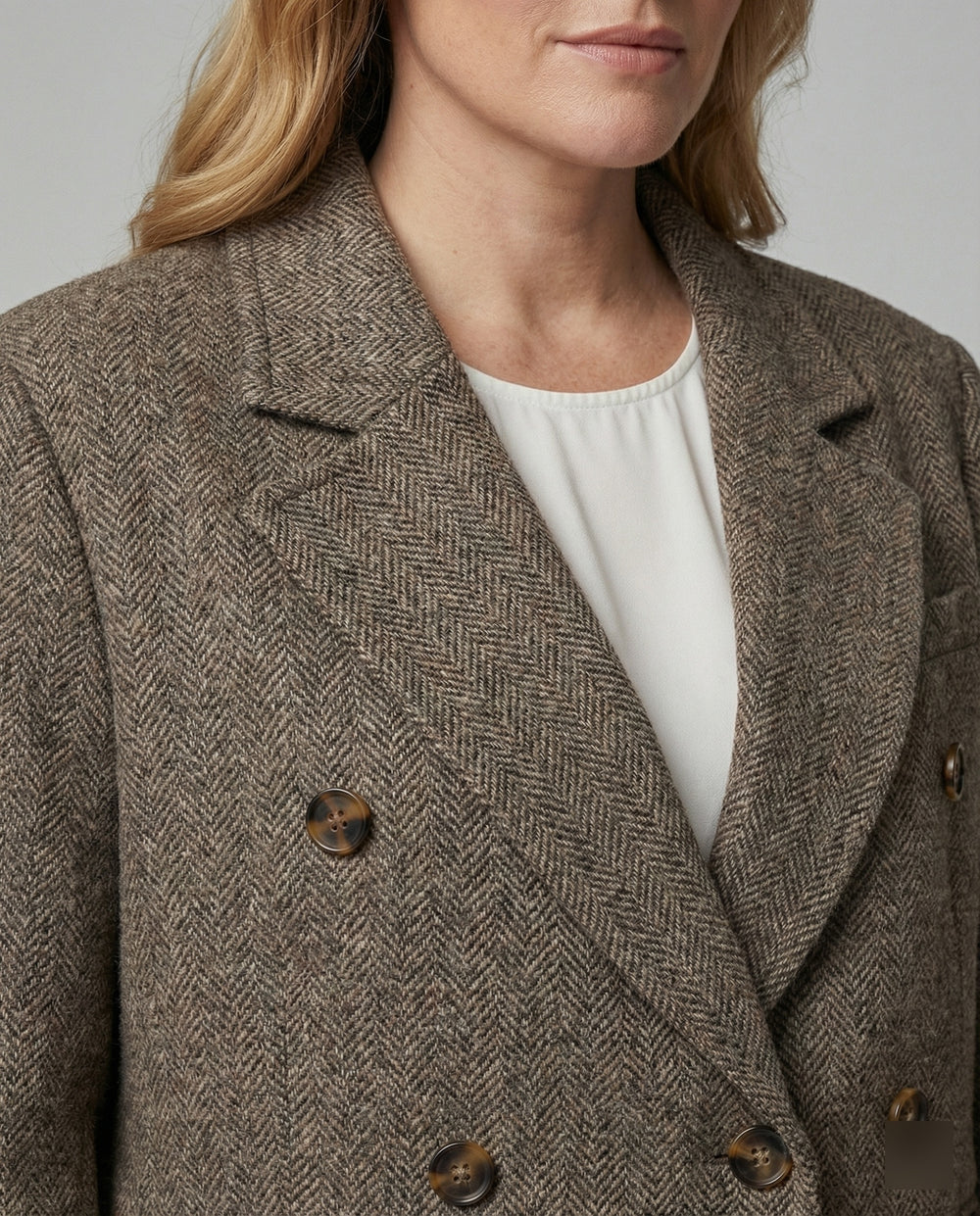 Klassischer Damen Wollmix Blazer Britischer Stil Braun Lockerer Schnitt Herbst