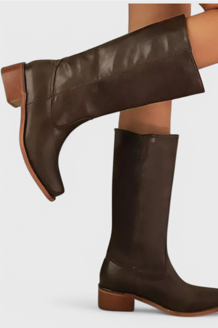 Knielange Stiefel - Damen Weite Wade Stiefel mit Blockabsatz R&B
