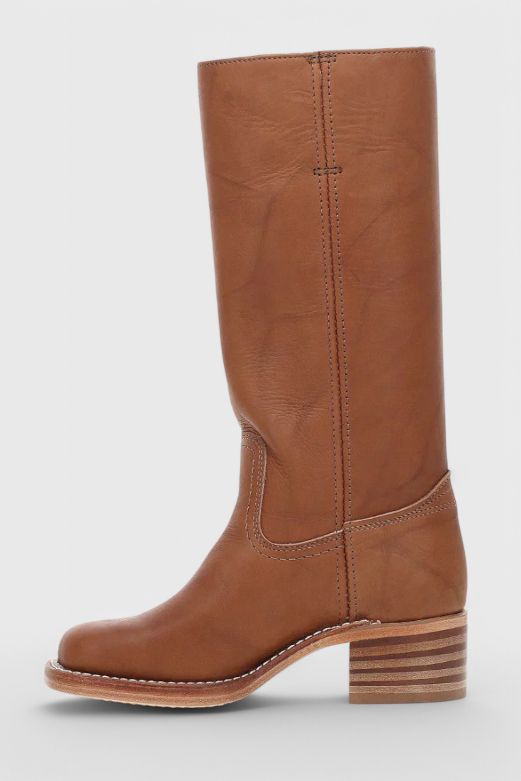 Knielange Stiefel - Damen Weite Wade Stiefel mit Blockabsatz R&B