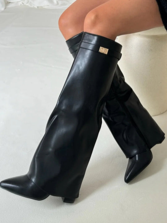 Knielange Stiefel - Wildlederstiefel mit spitzem Zeh und Absatz für Damen R&B