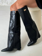 Knielange Stiefel - Wildlederstiefel mit spitzem Zeh und Absatz für Damen R&B