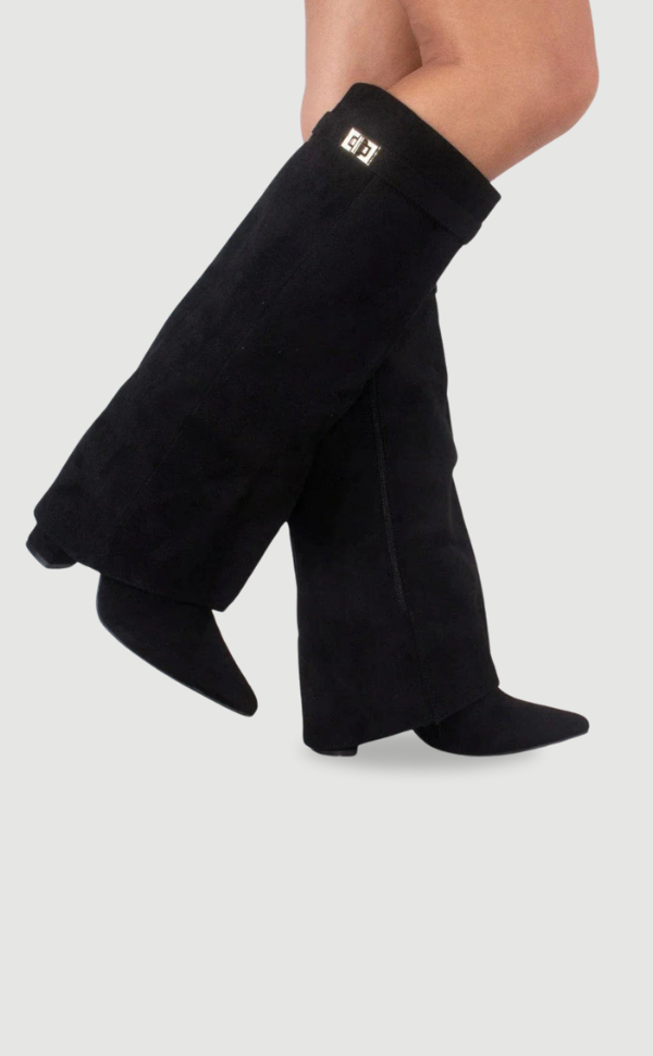 Knielange Stiefel - Wildlederstiefel mit spitzem Zeh und Absatz für Damen R&B