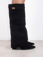 Knielange Stiefel - Wildlederstiefel mit spitzem Zeh und Absatz für Damen R&B