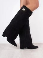 Knielange Stiefel - Wildlederstiefel mit spitzem Zeh und Absatz für Damen R&B