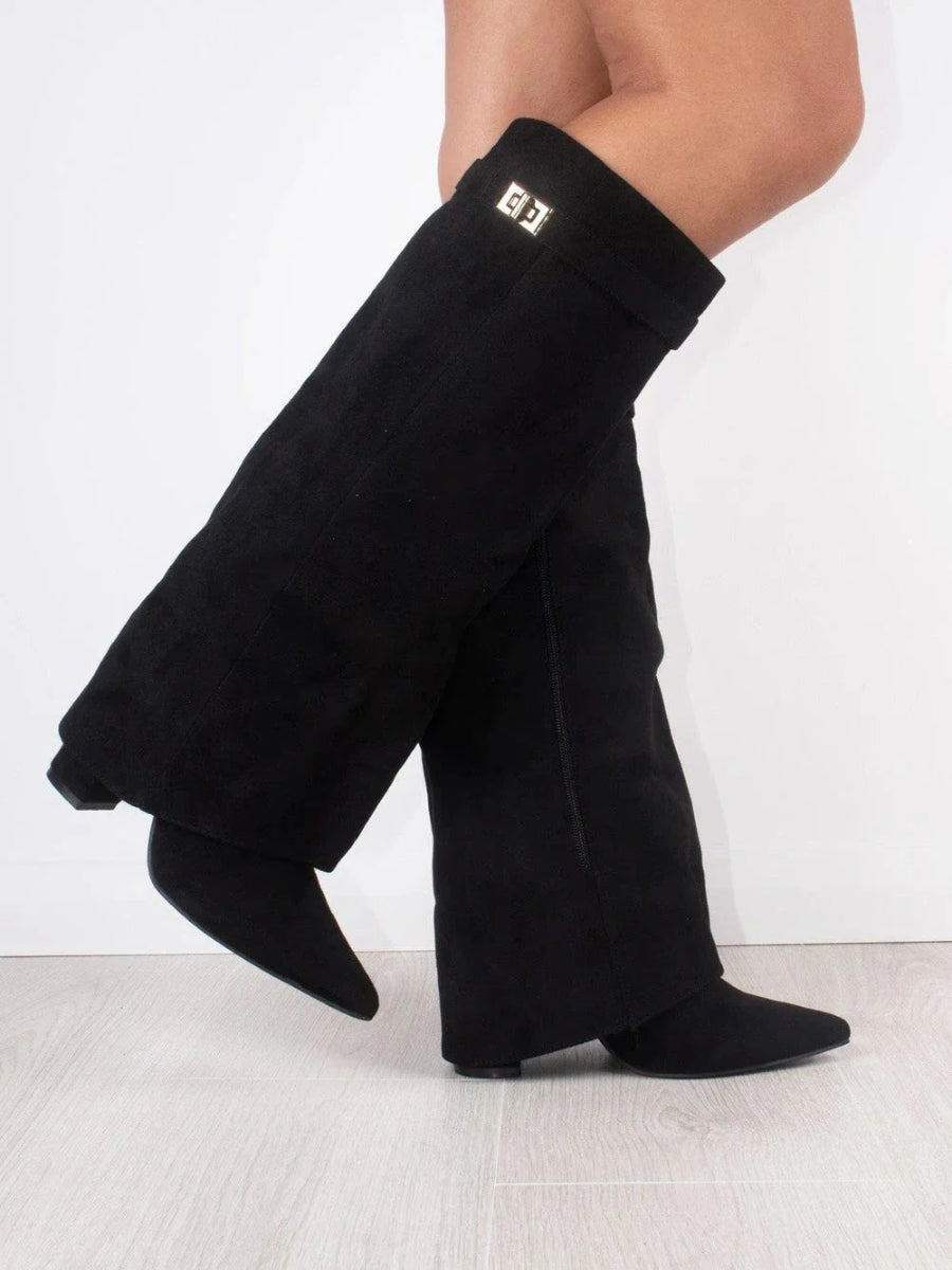 Knielange Stiefel - Wildlederstiefel mit spitzem Zeh und Absatz für Damen R&B