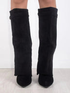 Knielange Stiefel - Wildlederstiefel mit spitzem Zeh und Absatz für Damen R&B