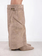 Knielange Stiefel - Wildlederstiefel mit spitzem Zeh und Absatz für Damen R&B