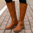 Kniefestausschuhe - Flache Lederstiefel für Damen mit weitem Schaft für den Winter R&B