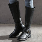 Kniefestausschuhe - Flache Lederstiefel für Damen mit weitem Schaft für den Winter R&B