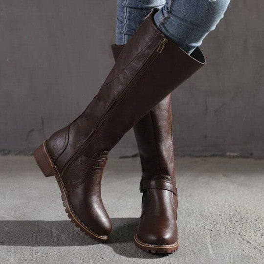 Kniefestausschuhe - Flache Lederstiefel für Damen mit weitem Schaft für den Winter R&B