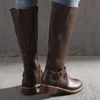 Kniefestausschuhe - Flache Lederstiefel für Damen mit weitem Schaft für den Winter R&B