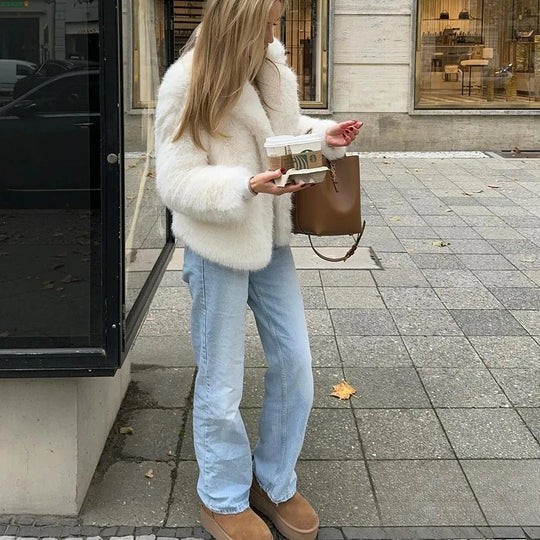 R&B | Vintage - Damen Winterjacke mit Kunstfell und Revers