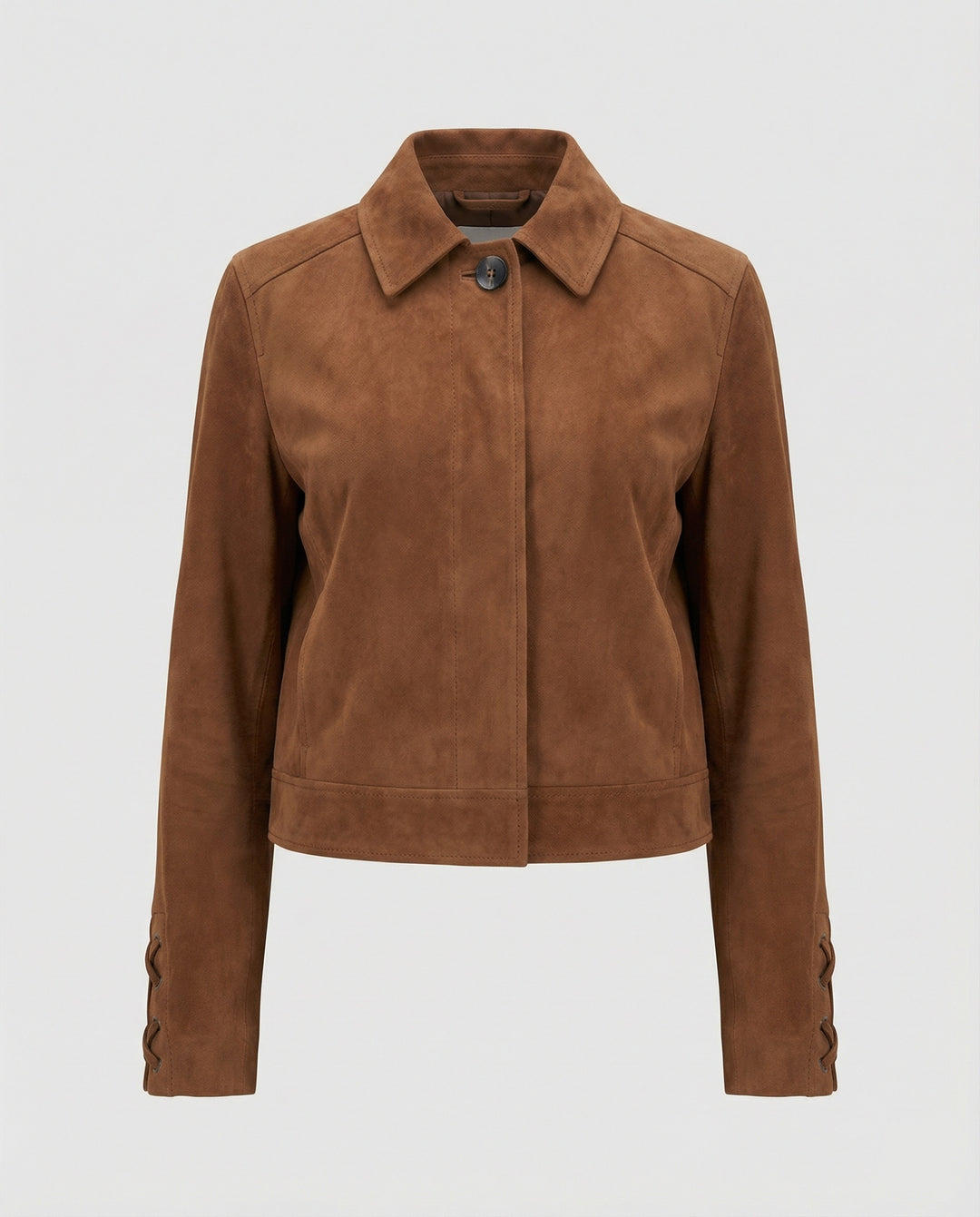 Kurz geschnittene Bikerjacke mit verstellbarem Schnallengurtkragen und Bindeband-Details R&B